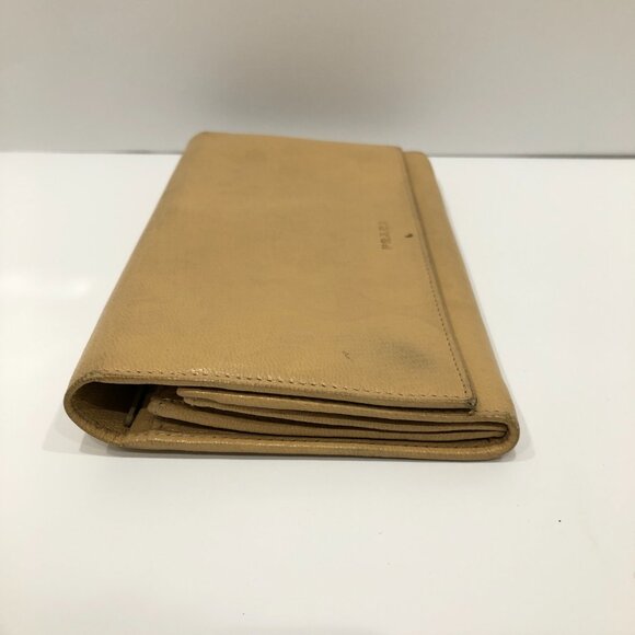 Prada Beige Leather Flap Long Wallet Sku#84452 (Gently used, corners rubbing) - Picture 3 of 13